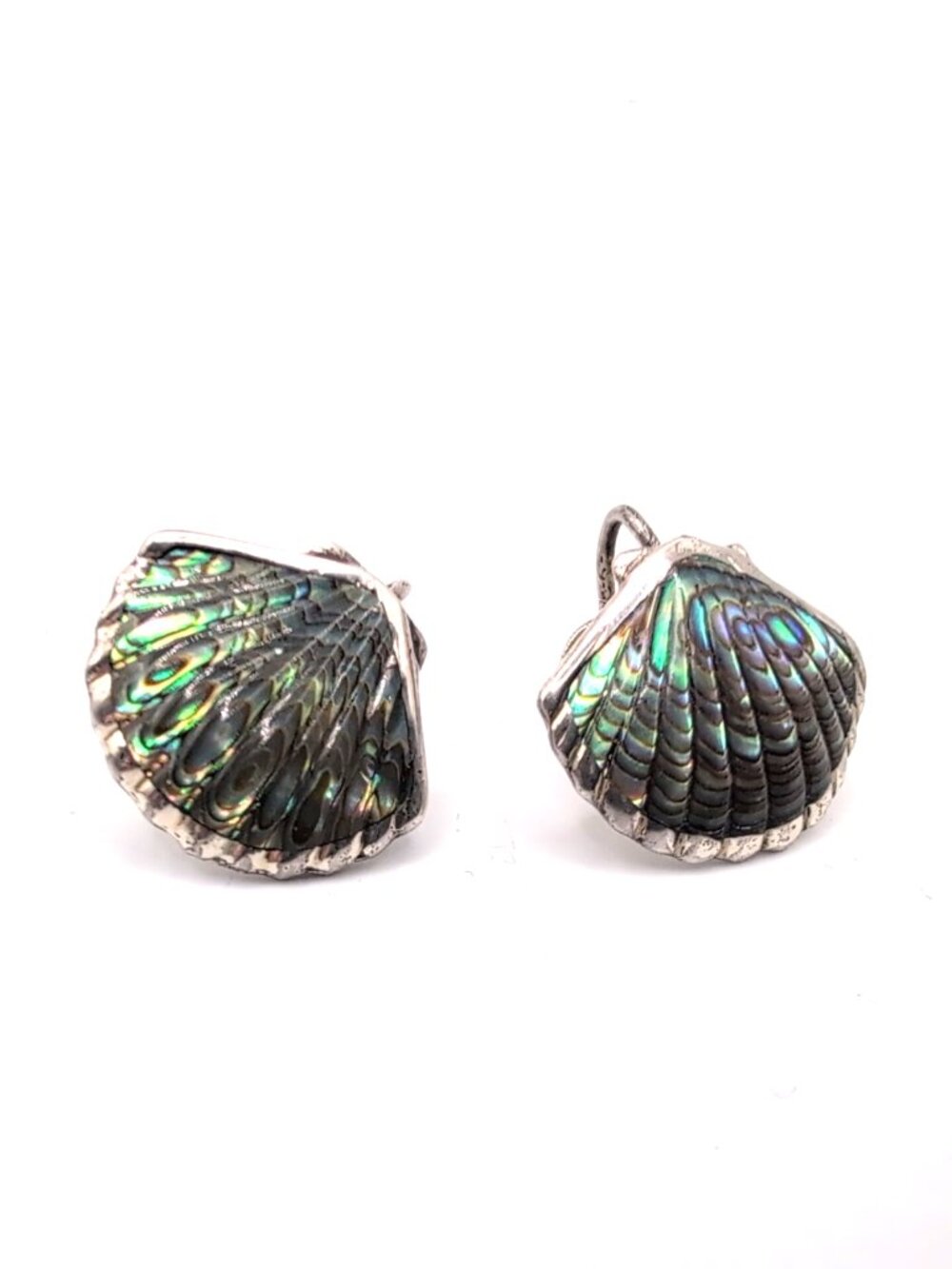 Vintage Ataahua Sterling Silver New Zealand Paua Shell Clip On Earrings 3/4" VGC